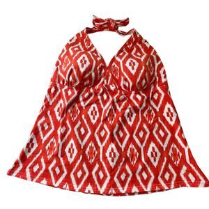 Land’s‎ End Soft Cup Halter Tankini Orange White Diamond Print 12